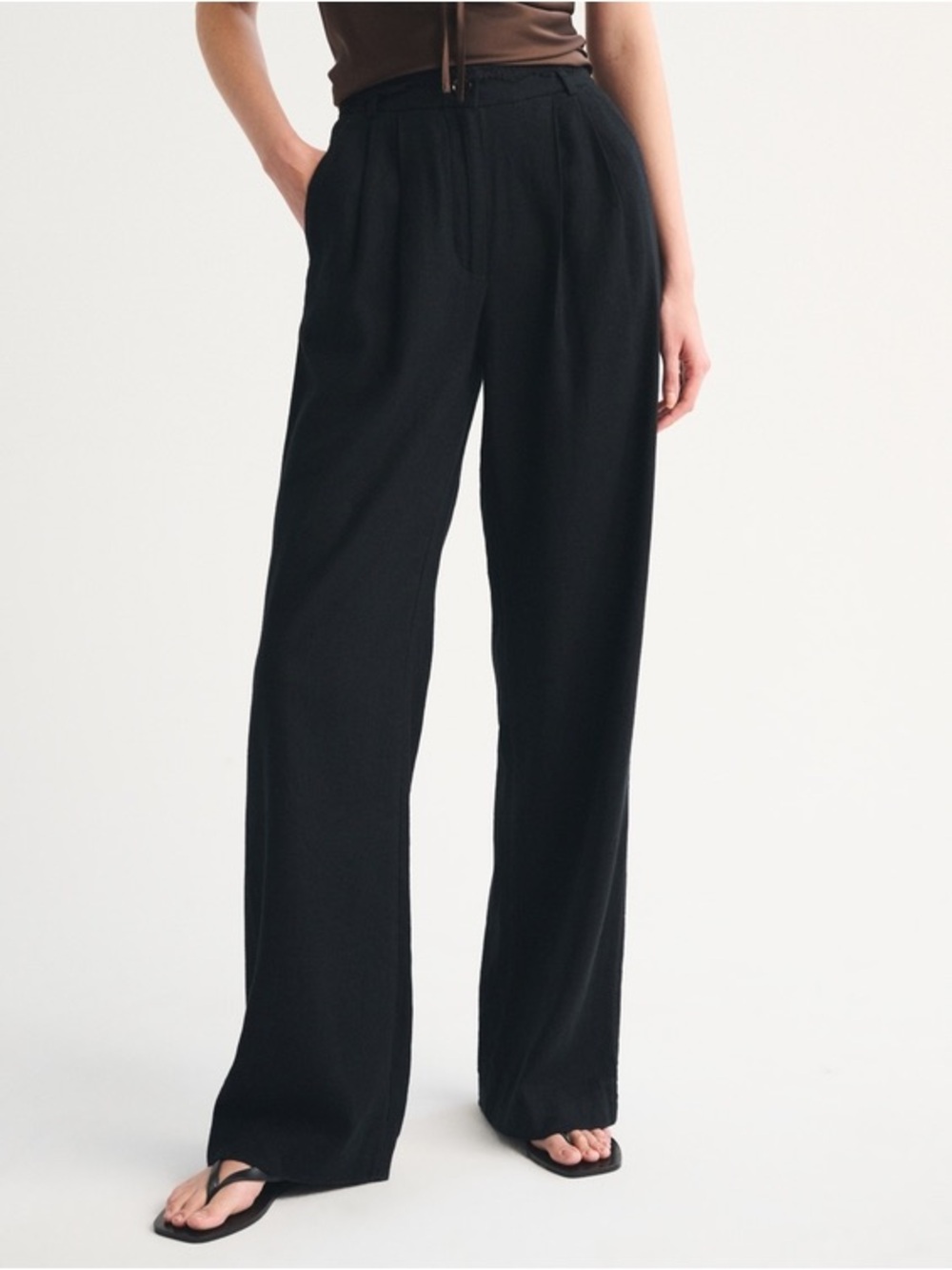 Abercrombie & Fitch Black Sloane Linen Wide-Leg Trousers size 25